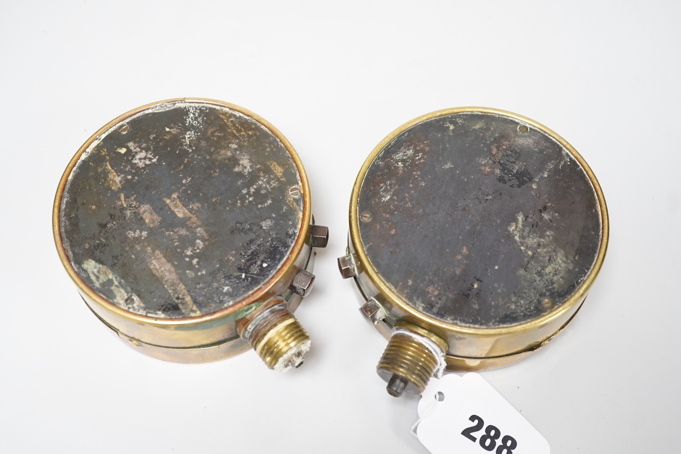 Two Shand Mason & Co pressure gauges, 10cm diam. (one a.f.)
